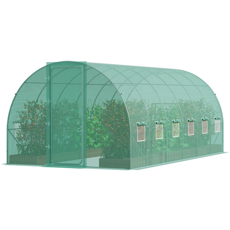 foto del prodotto mophorn serra da giardino tunnel, 590x295x225 cm, tenda riparo per piante con telaio in acciaio zincato, copertura in pe verde, serra a tunnel per