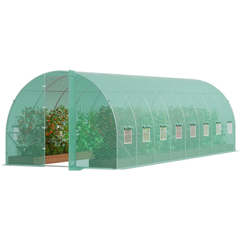 foto del prodotto mophorn serra giardino tunnel, 835x290x225 cm, tenda riparo per piante con telaio acciaio galvanizzato, copertura in pe verde, porta con cerniera
