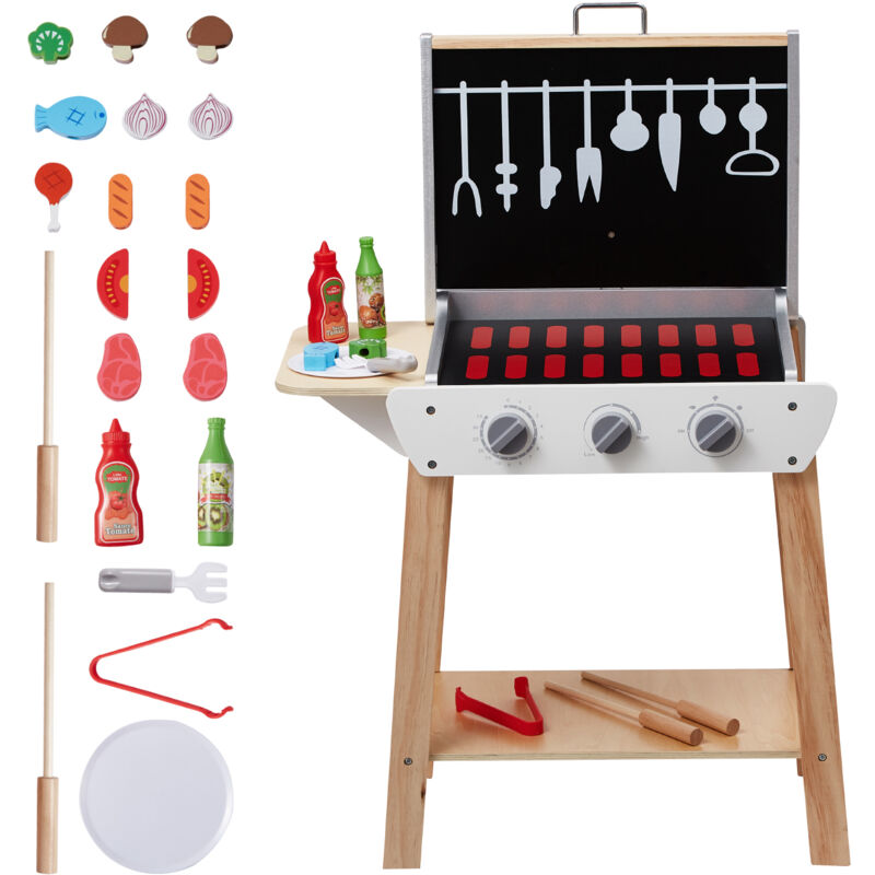 foto del prodotto mophorn set da gioco per barbecue 21 pezzi, barbecue giocattolo in legno con cibo finto e utensili per grigliare, accessorio da cucina in legno per