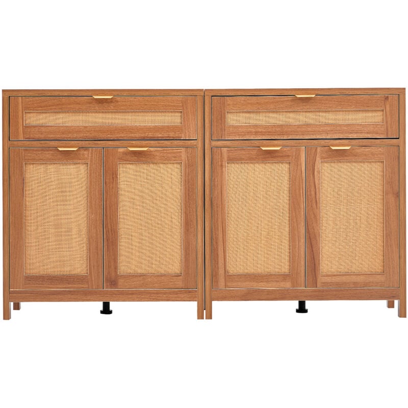foto del prodotto mophorn set di 2 armadietti in rattan finitura naturale con 4 ante magnetiche e 2 cassetti, ripiani regolabili per un ampio spazio di
