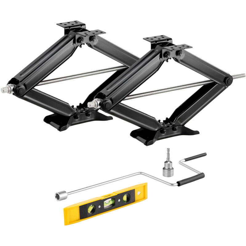 foto del prodotto mophorn set di 2 cric a forbice con manovella, base stabile, livella a bolla e stabilizzatore, altezza regolabile da 103 a 595 mm, capacit di