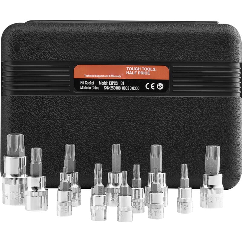 foto del prodotto mophorn set di bussole torx, 13 pezzi t8 t60, lega s2 e acciaio cr v, attacchi da 1 4 , 3 8 , 1 2 , custodia di stoccaggio migliorata, bussole torx