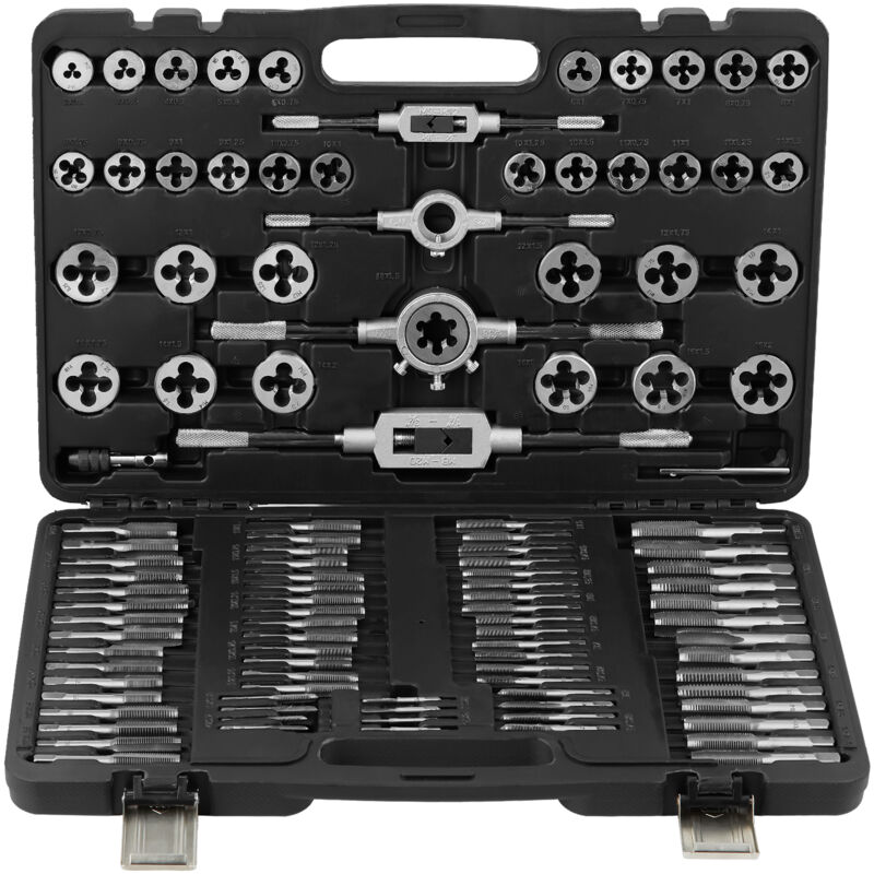 foto del prodotto mophorn set di maschi e filiere da 110 pezzi, utensili per filettatura in acciaio per cuscinetti metrici m2 m18 con accessori completi e custodia