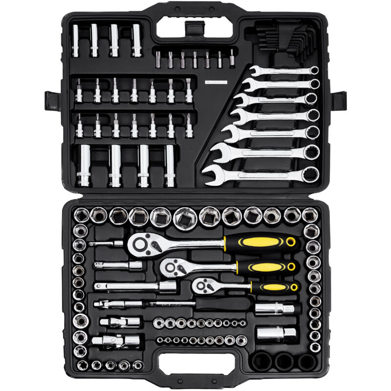 foto del prodotto mophorn set di utensili meccanici da 121 pezzi, bussole da 1 4 3 8 1 2 kit di utensili meccanici sae e metrici con punte, chiavi, impugnatura
