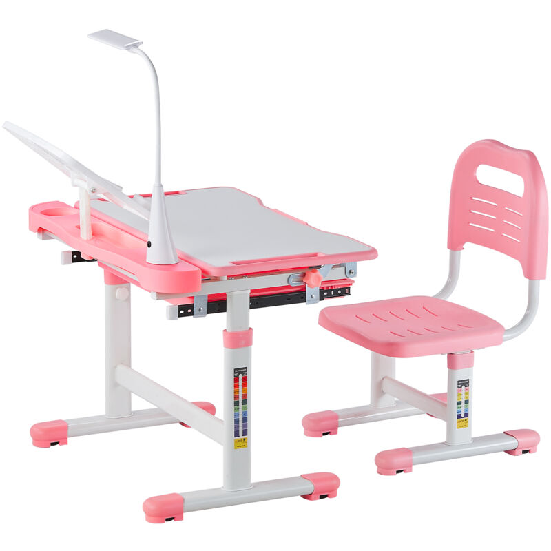 foto del prodotto mophorn set scrivania e sedia regolabile per bambini, tavolo da studio con lampada integrata, piano inclinabile da 0 a 40 , altezza