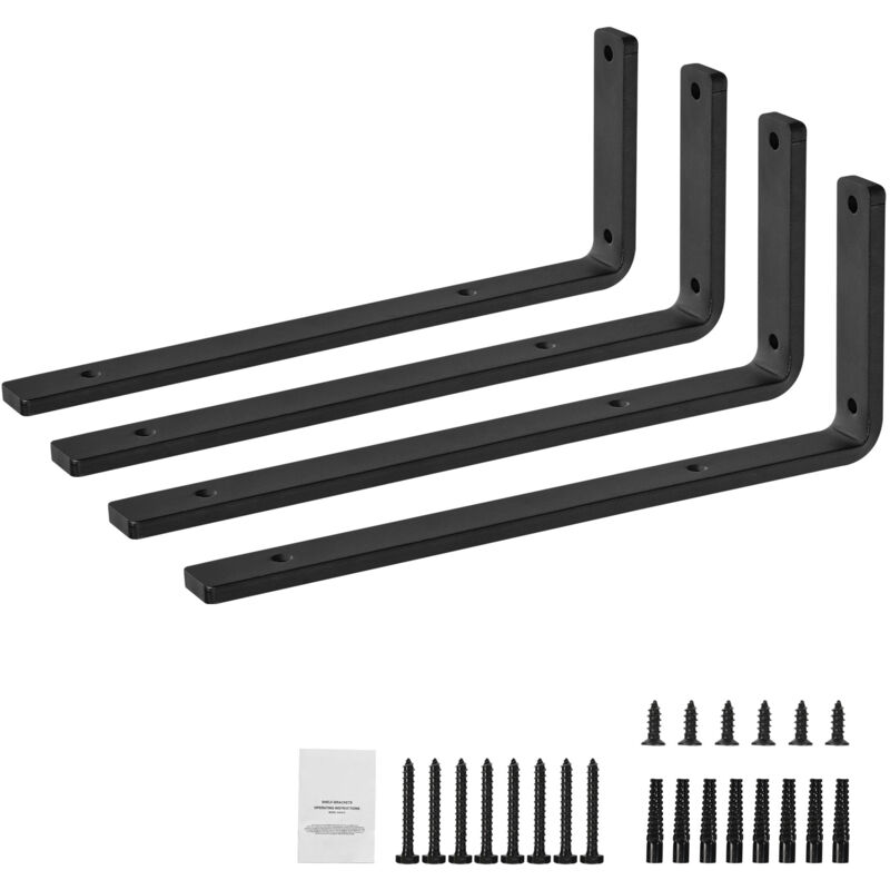 foto del prodotto mophorn staffe per mensole, 410 x 155 mm, staffe per mensole sospese per carichi pesanti, 4 pezzi, staffe per mensole a forma di l, nere opache