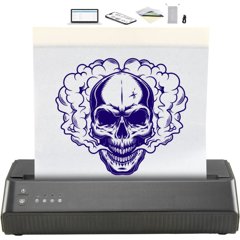 foto del prodotto mophorn stampante per stencil per tatuaggi macchina wireless bluetooth con 10 pezzi di carta e sacchetto di stoffa, portatile per android, ios,