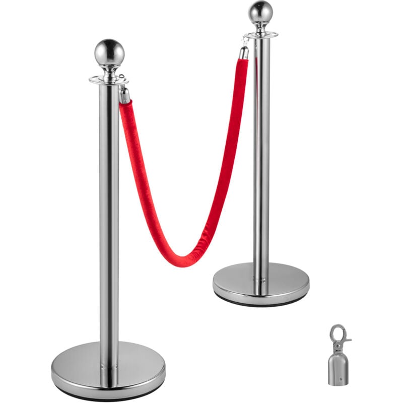 foto del prodotto mophorn stanchion retrattile confezione da 4 barriera per code rotonda color argento con corda in velluto rosso da 1,5 m, controllo della folla,