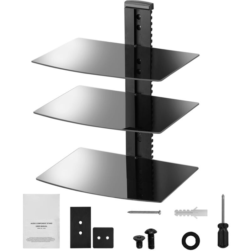 foto del prodotto mophorn supporto multimediale scaffale galleggiante per proiettore con 3 ripiani,mensola a parete multimediale,supporto a parete per audio,rack di