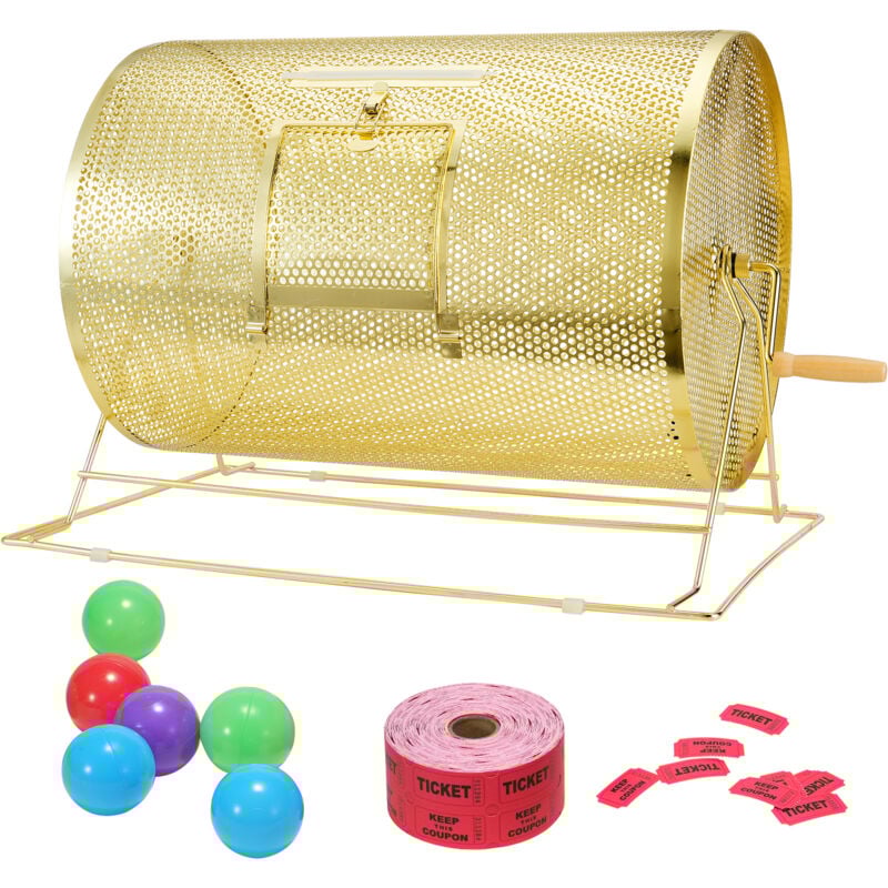 foto del prodotto mophorn tamburo per gioco lotteria, capienza 10000 biglietti o 300 palline, serbatoio per gioco del bingo in metallo, placcato in ottone, maniglia