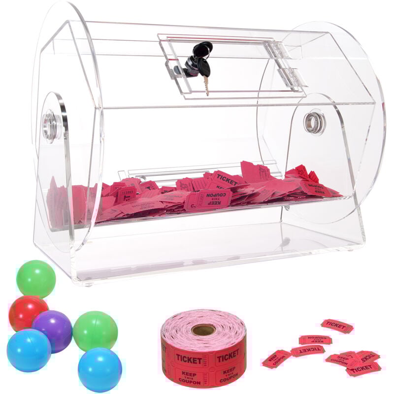 foto del prodotto mophorn tamburo per gioco lotteria capienza 5000 biglietti o 200 palline, serbatoio girevole per gioco, piattaforma girevole trasparente della