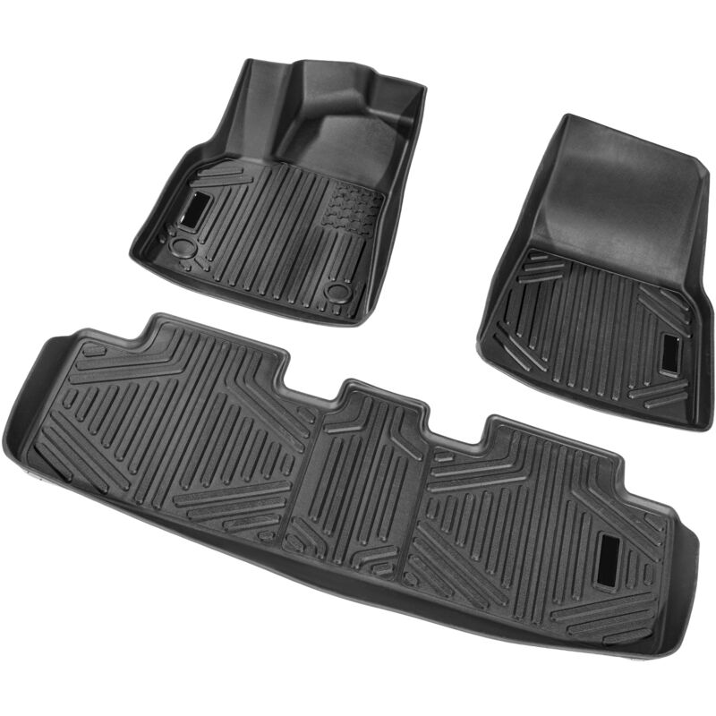 foto del prodotto mophorn tappetini per auto, adatti per tesla model y 2021 2024, 3 pezzi, rivestimenti anteriori e seconda fila, tappetini per veicoli in tpe