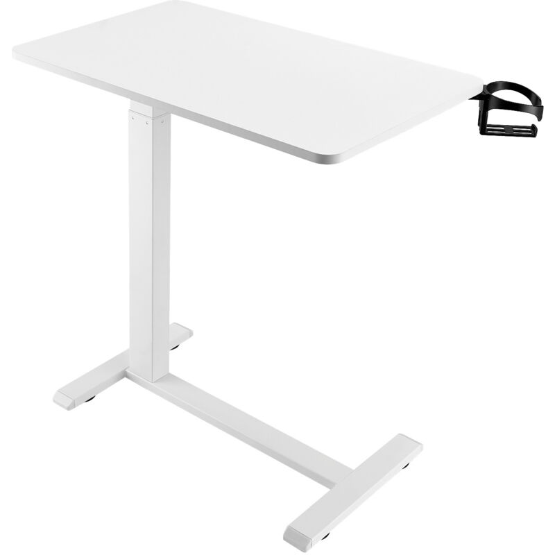 foto del prodotto mophorn tavolino da letto mobile con 4 ruote nascoste, scrivania per laptop regolabile in altezza con portabicchieri, scrivania portatile in