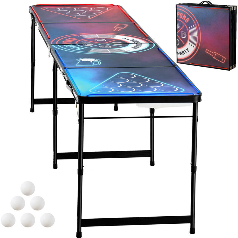 foto del prodotto mophorn tavolo da beer pong portatile da 8 piedi, luci a led, pieghevole con maniglie per il trasporto e 6 palline da pong, altezza regolabile, per