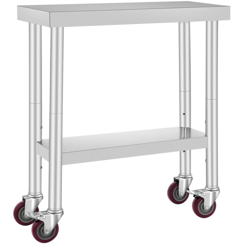 foto del prodotto mophorn tavolo da lavoro in acciaio inossidabile 30 x 12 x 34 pollici, capacita di carico di 700 libbre, 4 ruote, 3 livelli di altezza regolabili,