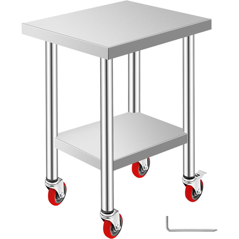 foto del prodotto mophorn tavolo da lavoro in acciaio inox 24 x 18 x 34 pollici 700 lbs capacita di carico 4 ruote 3 livelli di altezza regolabile heavy duty food