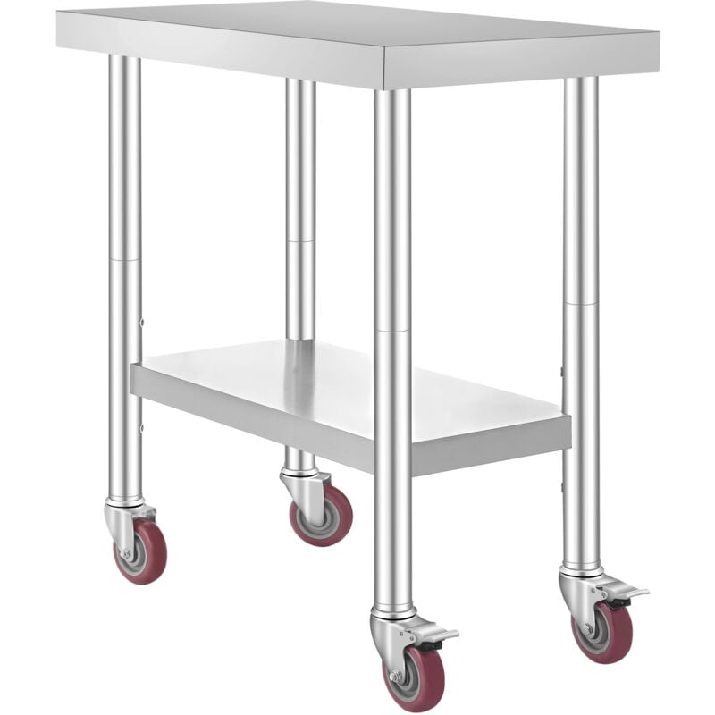 foto del prodotto mophorn tavolo da lavoro in acciaio inox 30x18x34 pollici, capacita di 700 libbre, 4 ruote, 3 altezze regolabili tavolo da preparazione per
