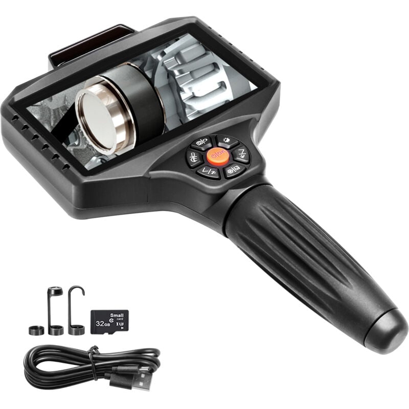 foto del prodotto mophorn telecamera deispezione a tripla lente con luce, borescope industriale con schermo ips da 5 , zoom 8x, schermo diviso hd 1080p, 10 luci led,