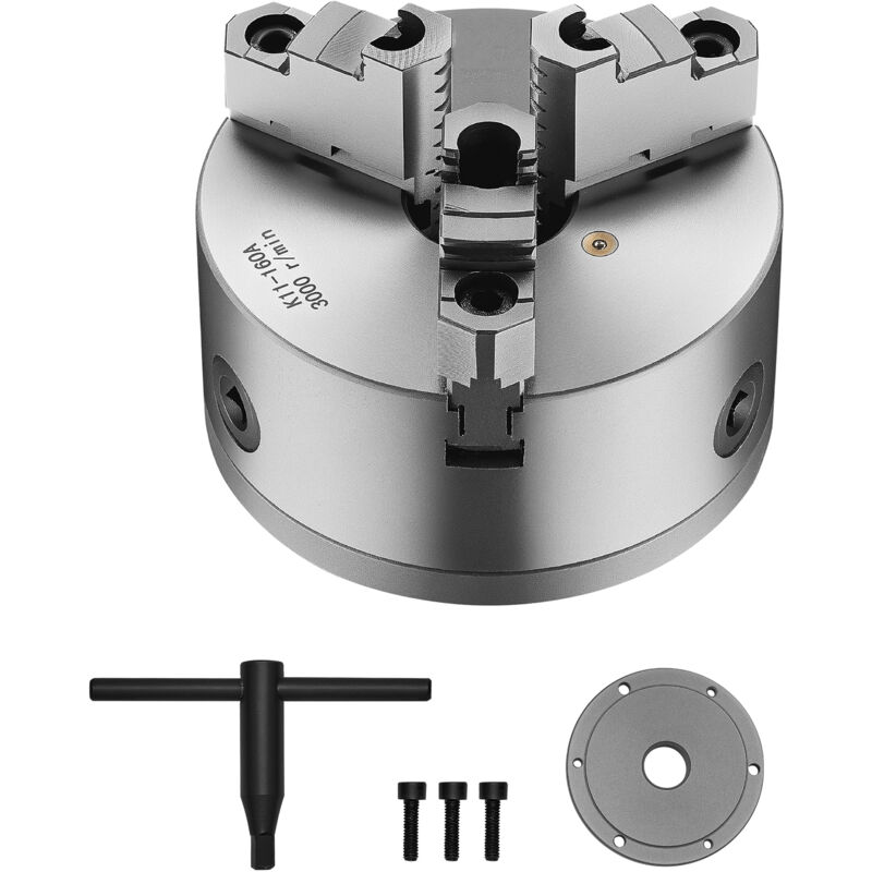 foto del prodotto mophorn tornio a 3 mandibole da 6 pollici con design auto centrante, include piastra di supporto filettata e chiave a t, gamma di serraggio di
