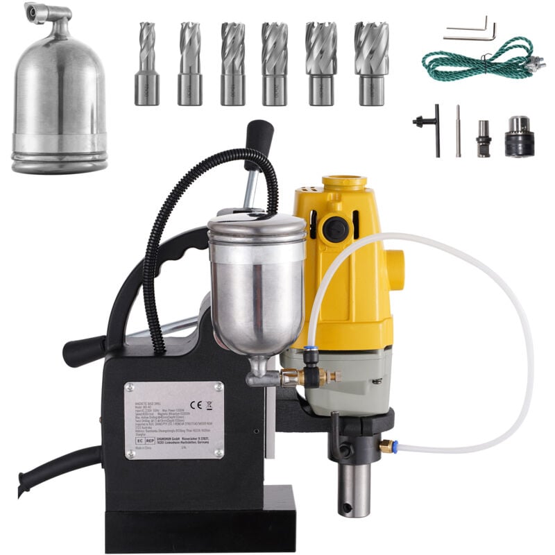 foto del prodotto mophorn trapano a colonna magnetico 1100w, diametro di foratura 1 1 2 pollici 40 mm md40, forza magnetica 2810 lbs, 670 giri min con kit di frese