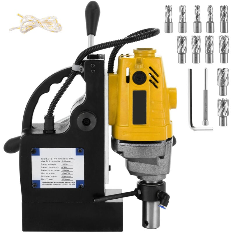 immagine 0 del prodotto mophorn trapano a colonna magnetico elettrico md40 da 1 1 2 in, trapano da 1100w con set di frese hss da 11 pezzi, kit di frese anulari precise,