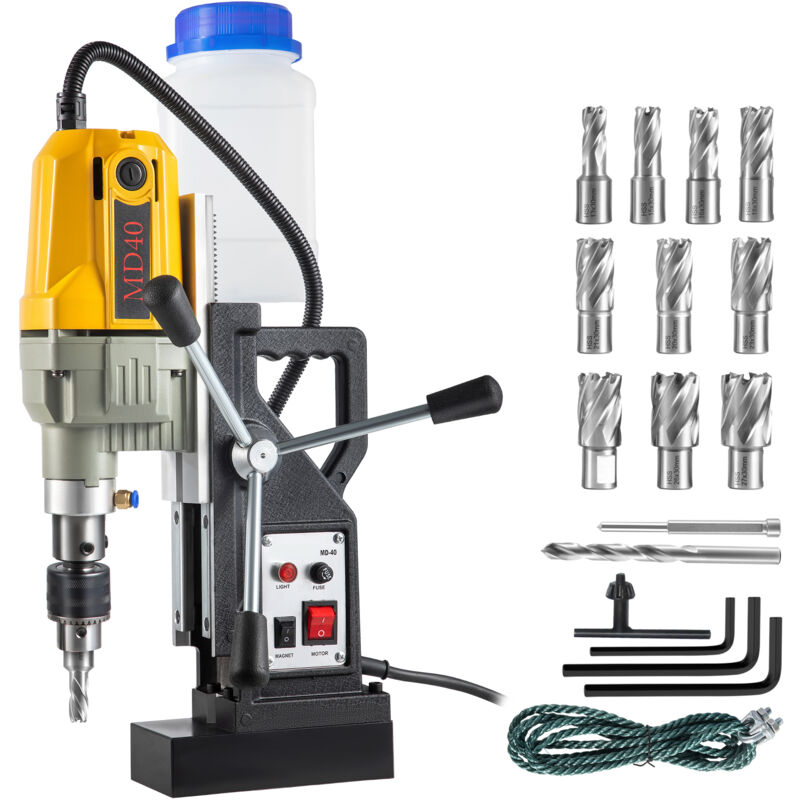 foto del prodotto mophorn trapano magnetico, 1100w, diametro di foratura 1,57 , 2697lbf 12000n, trapano elettrico portatile a percussione magnetica, 12 punte, 580