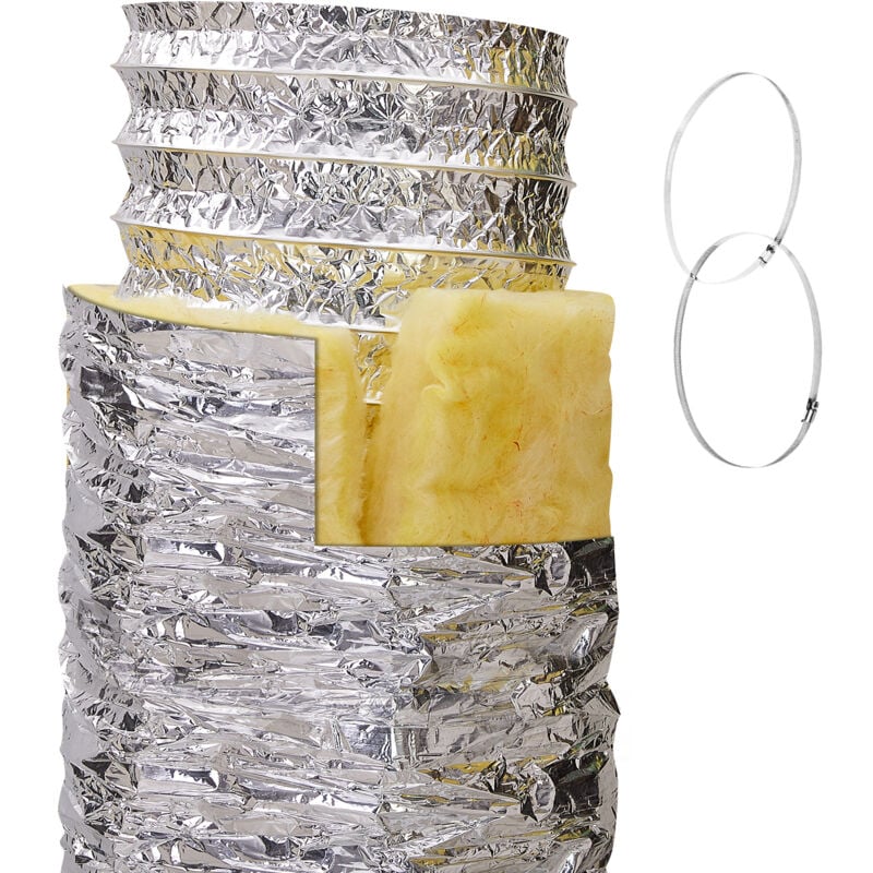foto del prodotto mophorn tubo flessibile di sfiato per asciugatrice, condotto flessibile isolato da 127 mm, lunghezza 7,62 m con 2 morsetti, protezione a 3 strati