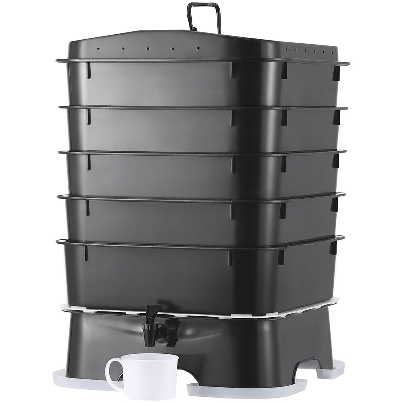 foto del prodotto mophorn vevor bidone di vermicompost da giardino 5 vassoi capienza circa 50l max., contenitore compostaggio per rifiuti per giardino plastica hdpe,