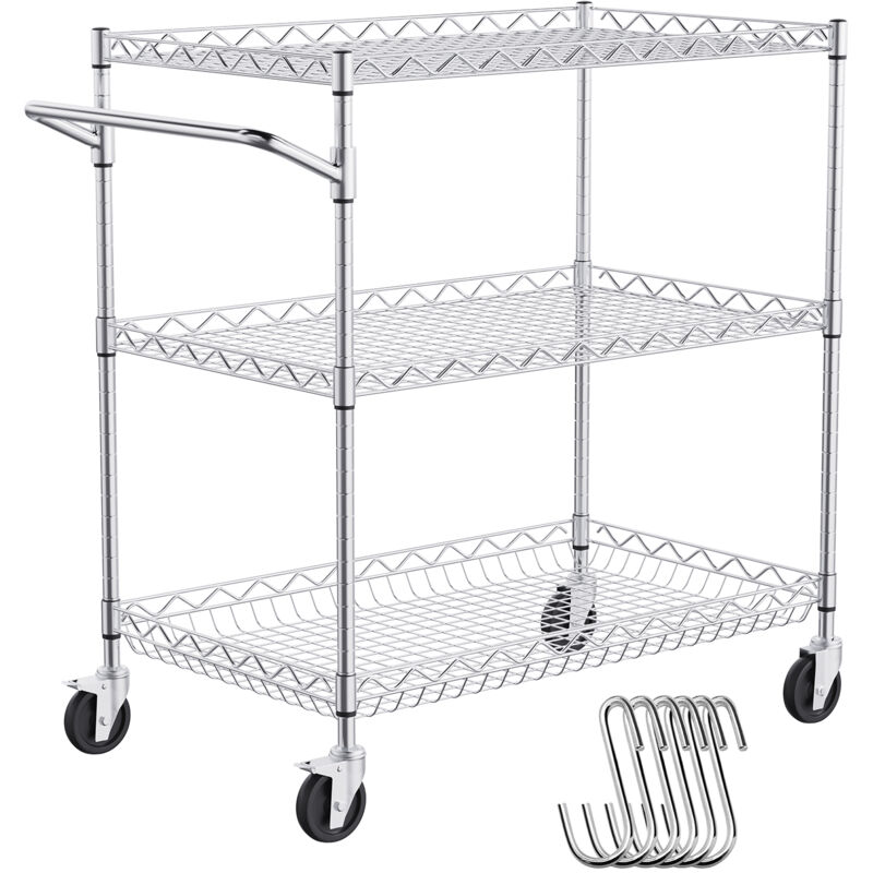 foto del prodotto mophorn vevor carrello da cucina, 3 ripiani, carrello metallico capacita 300kg, carrello di servizio in acciaio su ruote, carrello portaoggetti