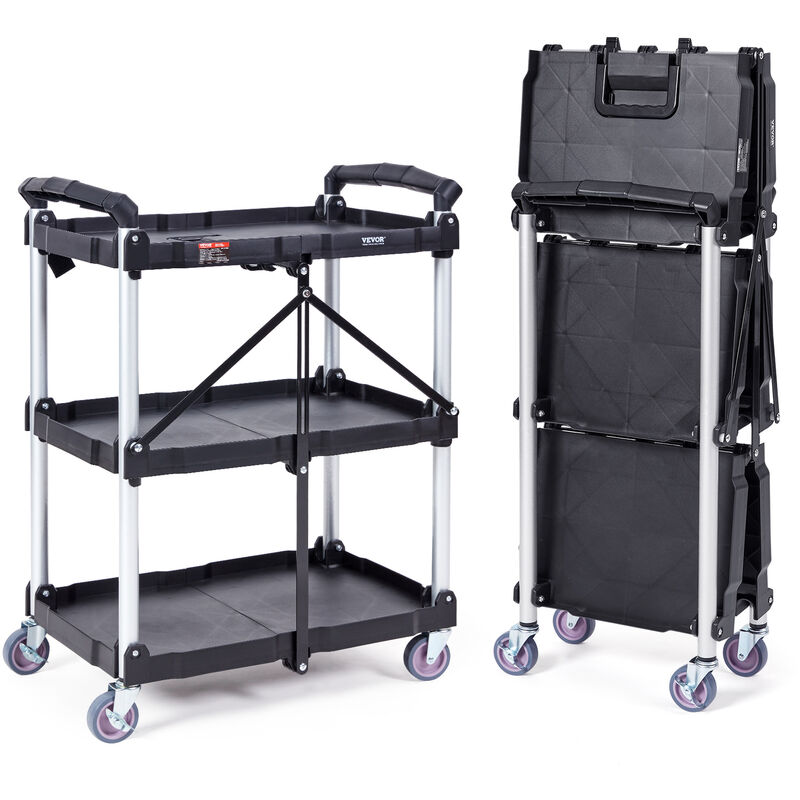 foto del prodotto mophorn vevor carrello di servizio 65x39x83cm carrello a mano multiuso 3 ripiani capacita totale 74,8kg, carrello a portata con ruote girevoli 360 