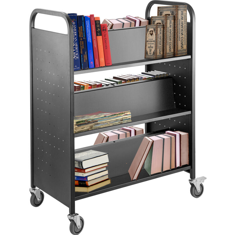 foto del prodotto mophorn vevor carrello per libri, carrello per biblioteca da 200lbs, carrello per libri con ruote 49,2 x35,4 x18,9 , ripiani inclinati a