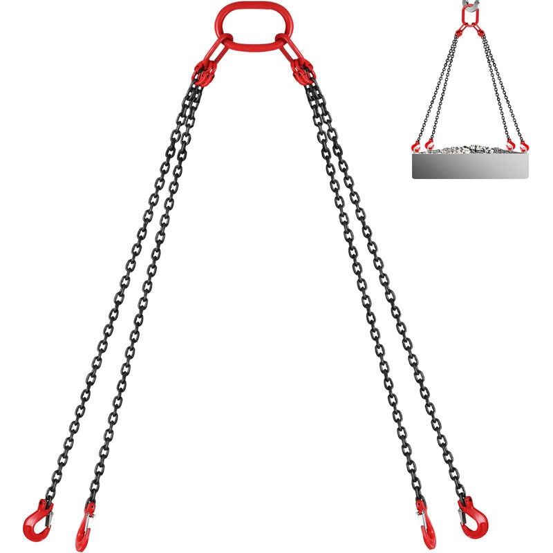 foto del prodotto mophorn vevor catene di sollevamento a 4 gambe g80, 8 mm x 3 m imbracatura per catena di sollevamento in acciaio 3 m con capacit di carico 5 t 