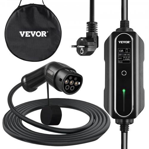 foto del prodotto mophorn vevor cavo di ricarica ev tipo 2, 13 a 3 kw caricatore tipo 2 ev per auto elettrica portatile spina uk per i veicoli elettrici europei e i