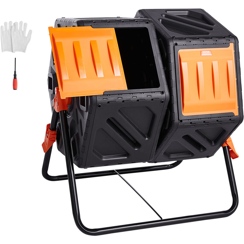 foto del prodotto mophorn vevor compostiera da giardino rotante 140l doppia camera, compostiera girevole a 360 in pp senza bpa portata max. 40 kg per compostaggio