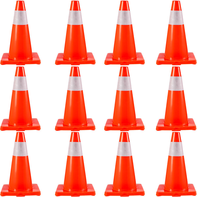 foto del prodotto mophorn vevor coni traffico stradali di sicurezza, base in pvc, 18 con base in pvc, coni traffico arancione con collari riflettenti, coni da