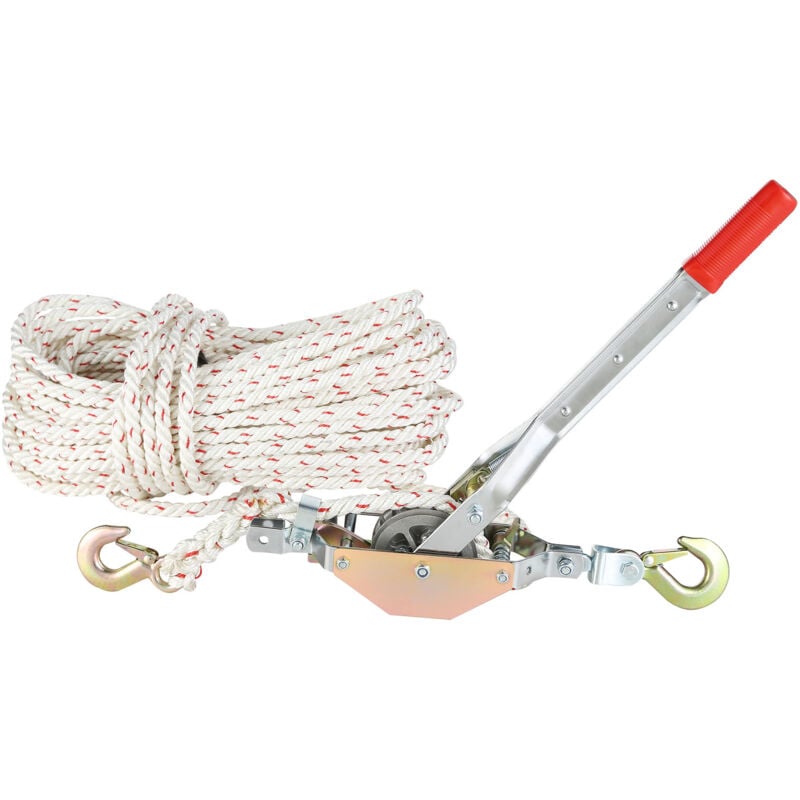 foto del prodotto mophorn vevor estrattore per fune, capacita tiro 0,75 tonnellate,corda in poliestere lunghezza 30,48m,verricello manuale strumento di estrazione a