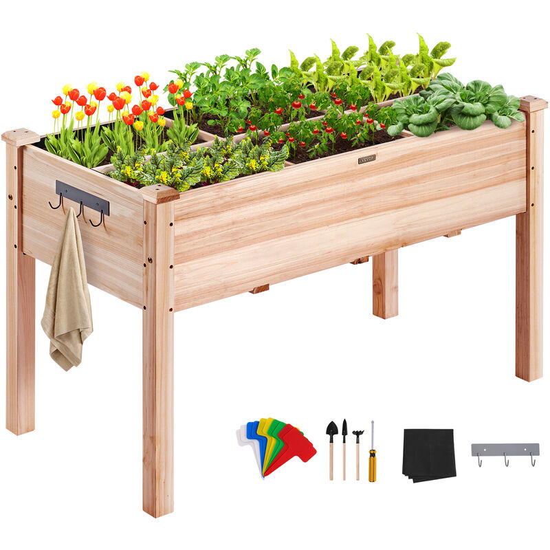 foto del prodotto mophorn vevor fioriera rialzata da giardino esterno con ripiano in legno 120 x 58 x 76cm per coltivazione di piante orto erbe, orto rialzato con