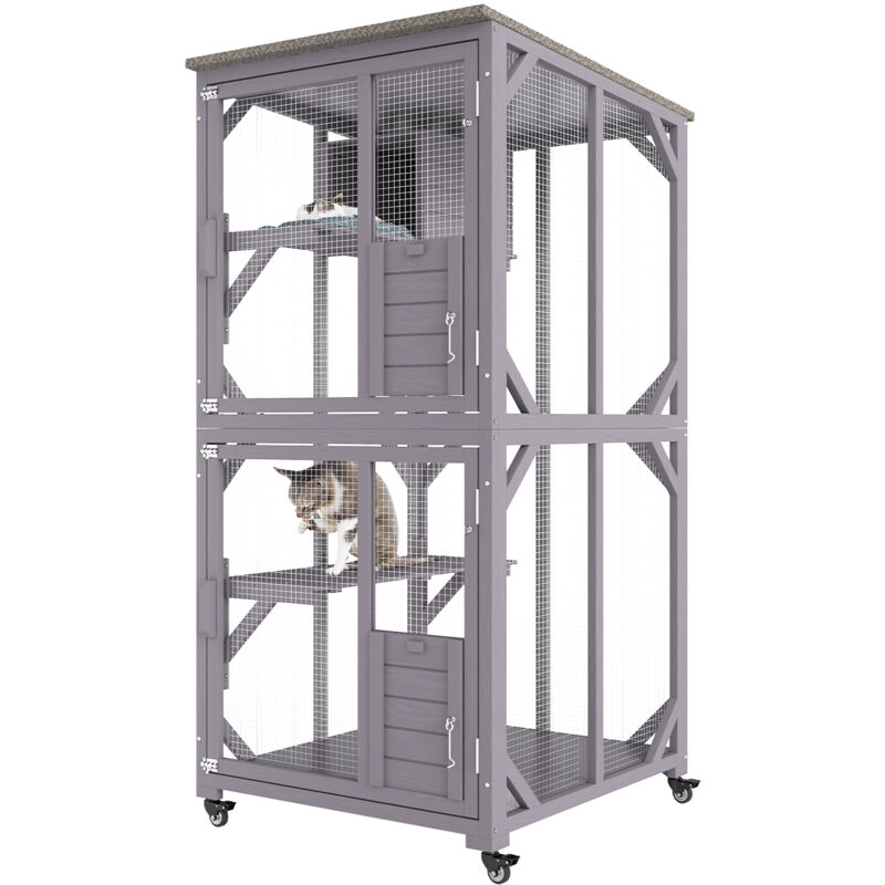 foto del prodotto mophorn vevor gabbia per gatti cuccioli animali domestici in metallo 3 ripiani da interno capienza ripiano 14kg, gabbia grande a 3 ripiani per