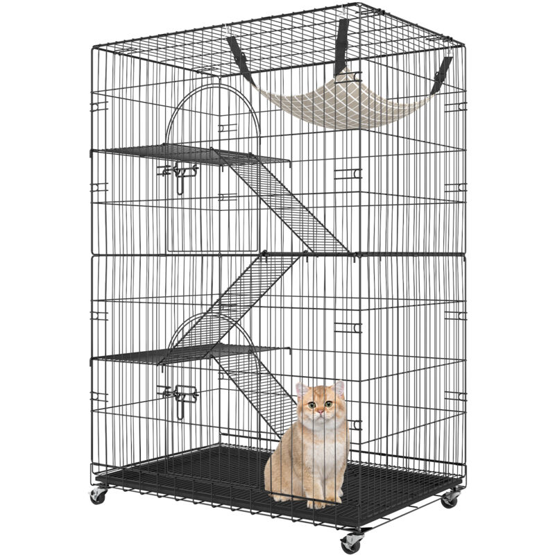foto del prodotto mophorn vevor gabbia per gatti cuccioli animali domestici in metallo 4 ripiani 2 porte da interno capienza ripiano 14kg, gabbia grande a 4 ripiani
