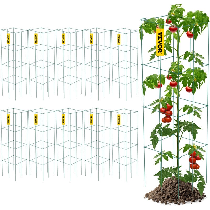 foto del prodotto mophorn vevor gabbie per pomodori, 11,8 x 11,8 x 46,1 , 10 confezioni gabbie di supporto per piante quadrate, torri di pomodoro in acciaio per