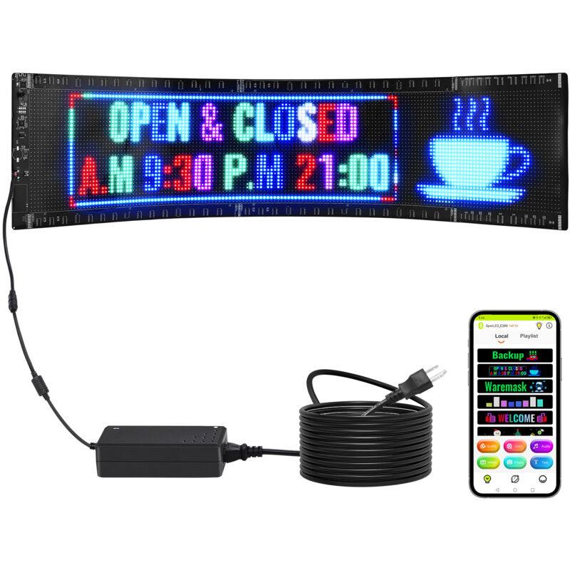 foto del prodotto mophorn vevor insegna led programmabile, pannello a scorrimento led a colori p5, testo personalizzato, controllo app bluetooth, segnaletica per