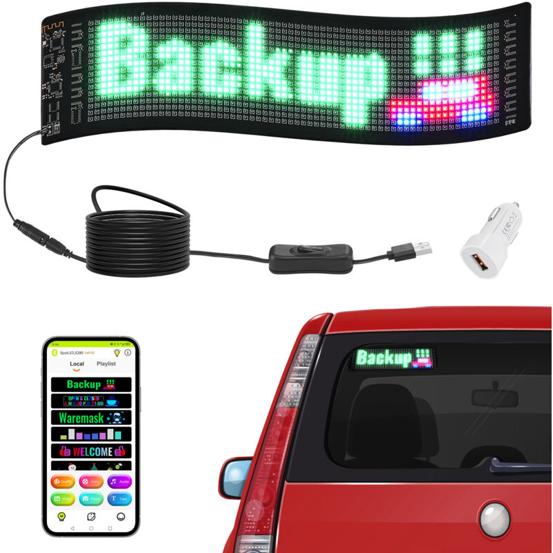 foto del prodotto mophorn vevor insegna luminosa a led programmabile flessibile, cartellone scorrevole a colori p5, pannello pubblicitario, controllo app bluetooth,