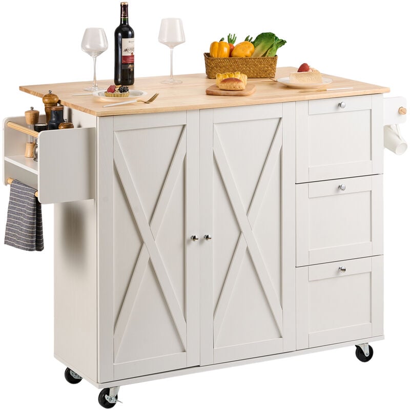 foto del prodotto mophorn vevor isola per cucina mobile con ruote tavolo ribalto con cassetti portaoggetti rastrelliera capacita carico totale 136kg, carrello isola