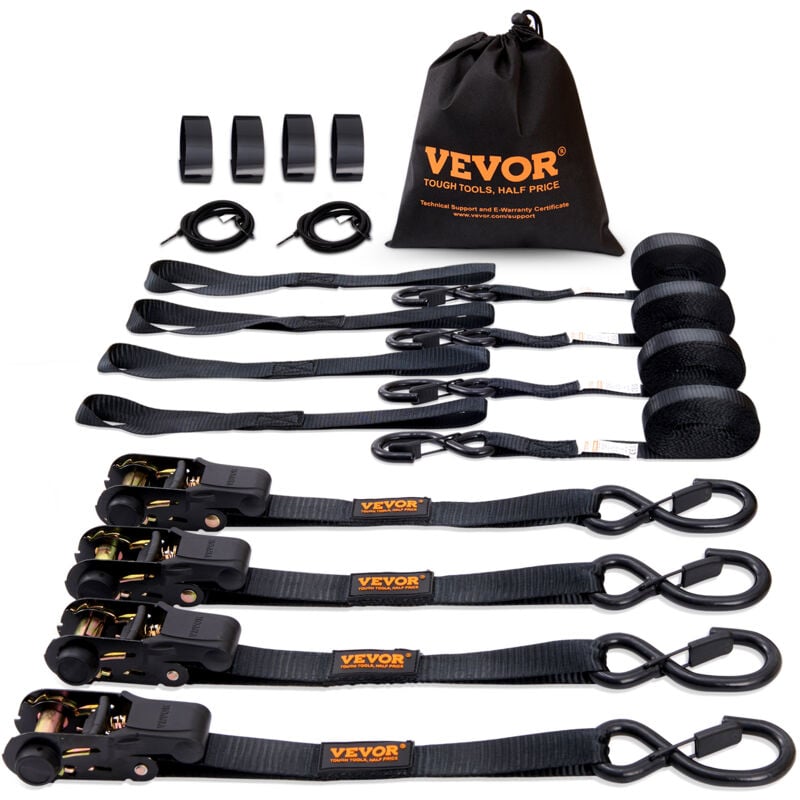 foto del prodotto mophorn vevor kit cinghie a cricchetto ancoraggio 4 pezzi, resistenza rottura max. 998 kg, cinghie di tensione0,025x4,6 m con cricchetto e gancio