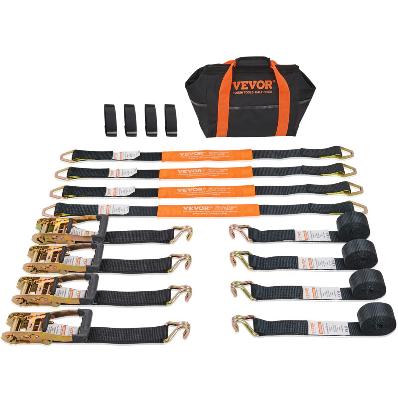 foto del prodotto mophorn vevor kit cinghie a cricchetto ancoraggio, carico max. 5048kg, cinghie di tensione 0,05x2,4 m con cricchetto e gancio gialli per