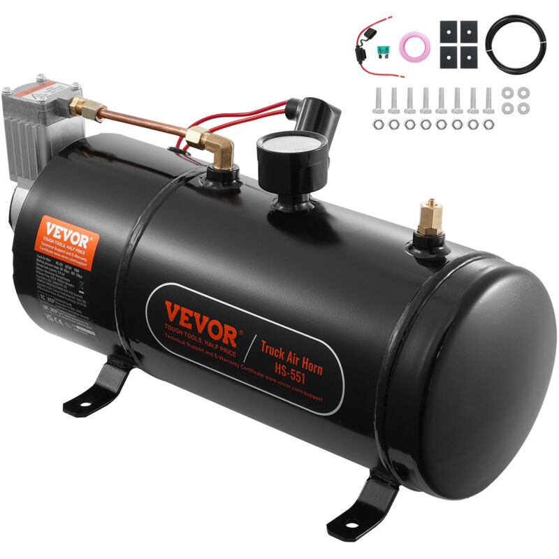 foto del prodotto mophorn vevor kit compressore dearia 12v serbatoio da 3 litri, kit compressore dearia per clacson tromba, pressione di esercizio 90 120 psi,