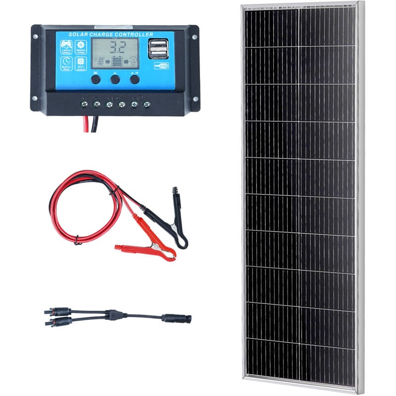 foto del prodotto mophorn vevor kit pannello solare monocristallino 100 w con regolatore di carica, kit di pannello fotovoltaico monocristallino 12 v impermeabile