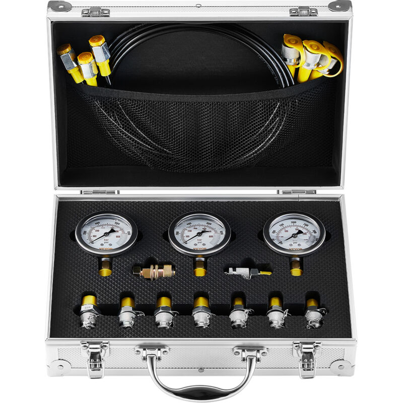 foto del prodotto mophorn vevor kit per prova di pressione idraulica, 250 400 600 bar, 3 manometri 9 giunti di prova 3 tubi di prova, set di misuratori per prova