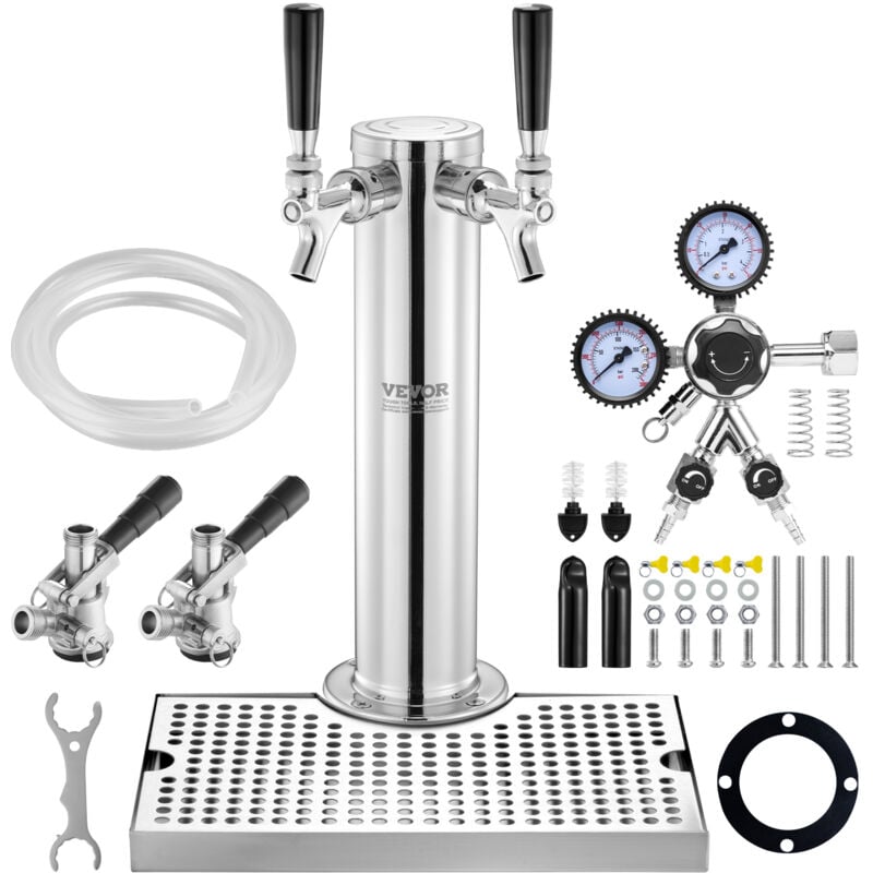 foto del prodotto mophorn vevor kit spillatore birra a doppio rubinetto, dispenser torre birra per fusti in acciaio inossidabile con regolatore w21.8 doppio