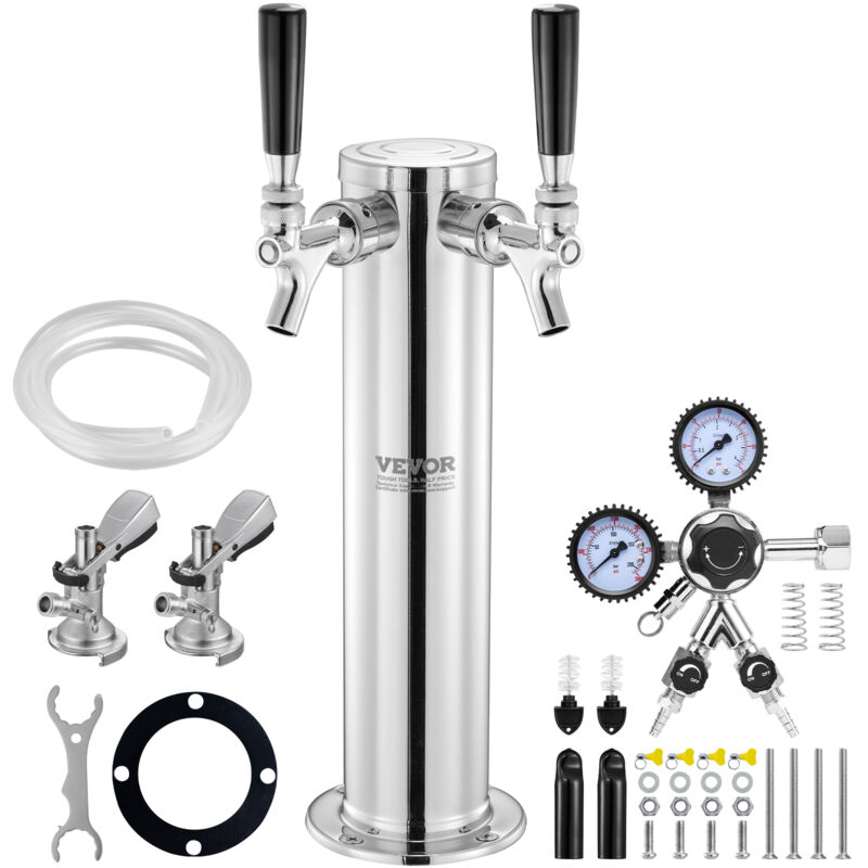 foto del prodotto mophorn vevor kit spillatore colonna birra a 2 rubinetti in acciaio inossidabile, rubinetto birra con regolatore a doppio manometro w21.8,